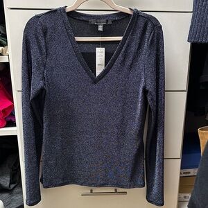 White House Black Market Sparkling Navy Long Sleeve Top
